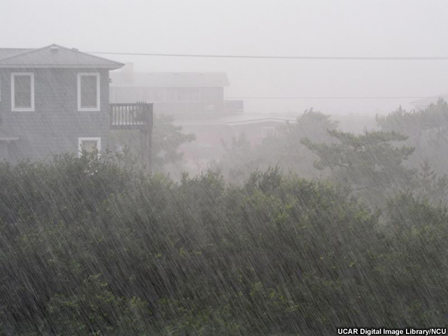 Heavy rain along the Outer Banks of North Carolina.