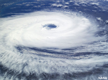 Satellite view of Hurricane Katrina taken on August 28, 2005