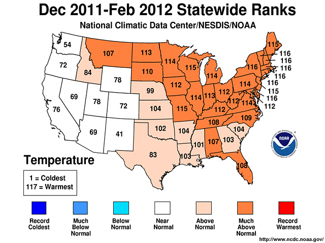 Dec 2011-Feb 2012 Statewide Temperature Ranks
