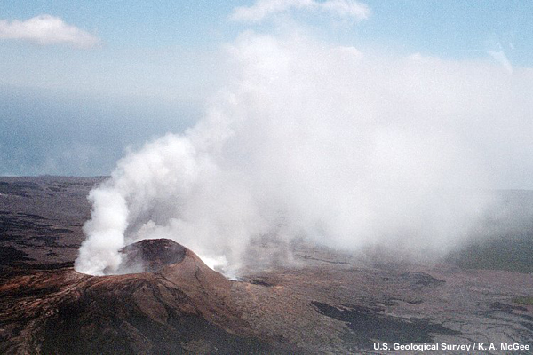 Sulfur dioxide and other volcanic gases rise from the Pu`u `O`o vent on Kilauea Volcano, Hawai`i