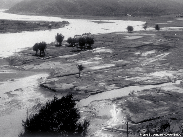 Farm fields inundated by a tsunami and land subsidence after the 1960 Chilean earthquake 