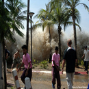 The first 
wave of the 2004 Indian Ocean tsunami hits Ao Nang, Thailand.