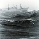 A NOAA research
 ship pitches on heavy sea and high waves.