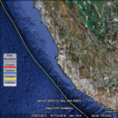 Satellite image of the west coast of Peru and nearby ocean 
bathymetry.