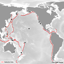 A map of 
Earth with subduction zones highlighted in red, followed by significant 
tsunami-forming quakes for the last 100 years